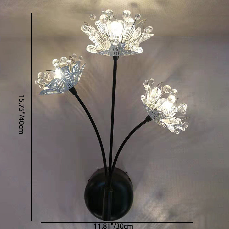 Contemporary Creative Iron Stainless Steel Crystal Taraxacum Mongolicum Flower 3-Light Wall Sconce Lamp For Bedroom