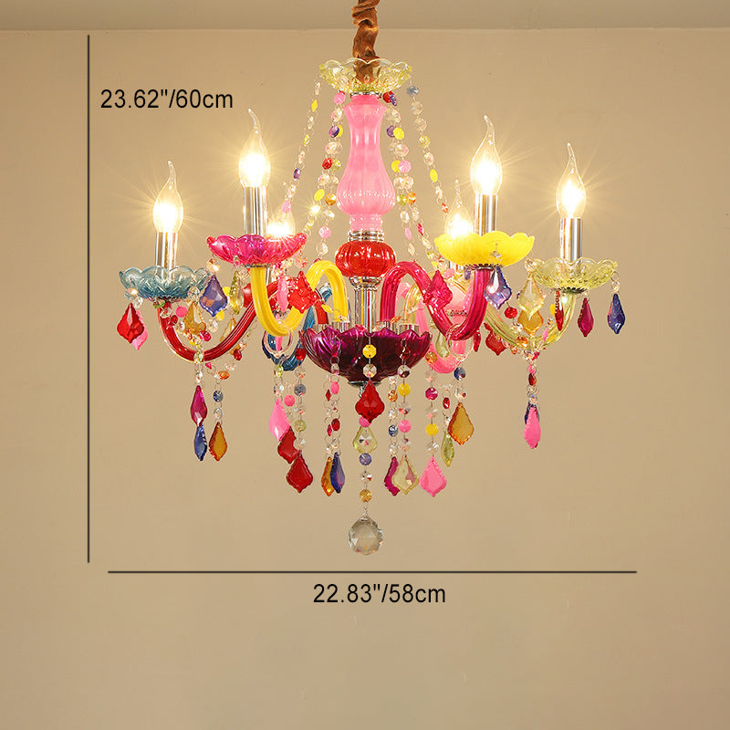 Traditional European Glass Crystal Metal Fabric Candlestick Holder Inflorescence 6-Light Chandeliers For Living Room