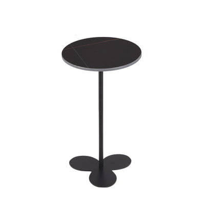 Modern Minimalist Round Tabletop Iron Marble Solid Wood Side Table 1-Leg For Living Room