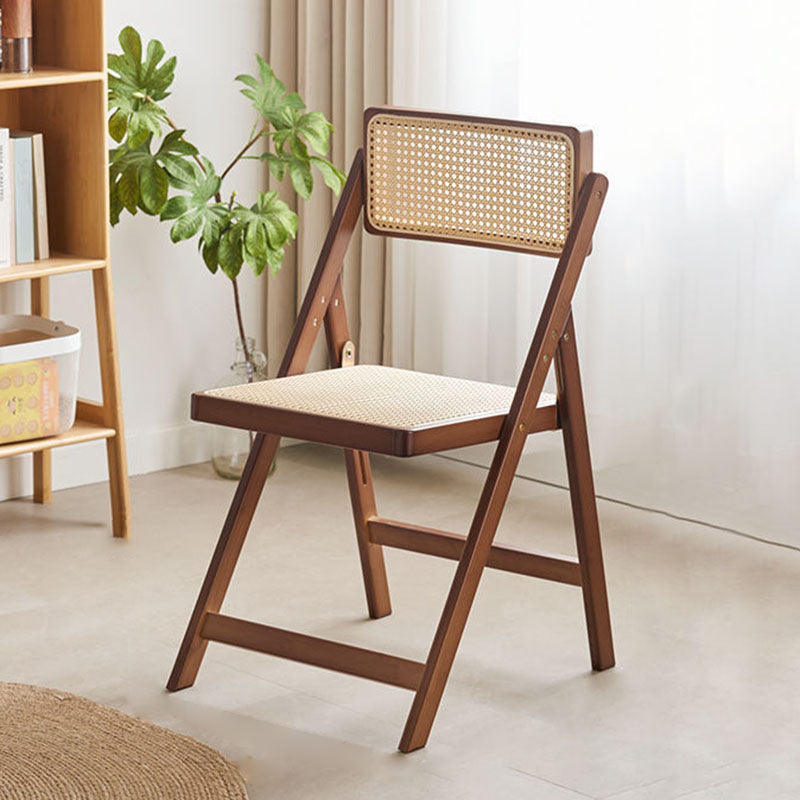 Modern Minimalist Foldable Square Rattan Wood Dining Chair Backrest Armrest For Dining Room