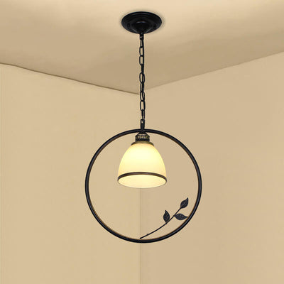 Creative Flower Bud Glass Shade Circle Ring Wrought Iron 1-Light Pendant Light