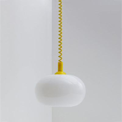 Modern Simple Cream White Round Glass Lift 1-Light Pendant Light