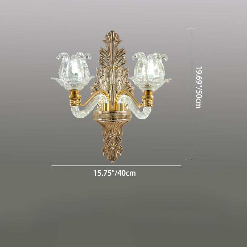 Traditional French Crystal Flower Crystal Glass Hardware 1/2 Light Wall Sconce Lamp For Living Room