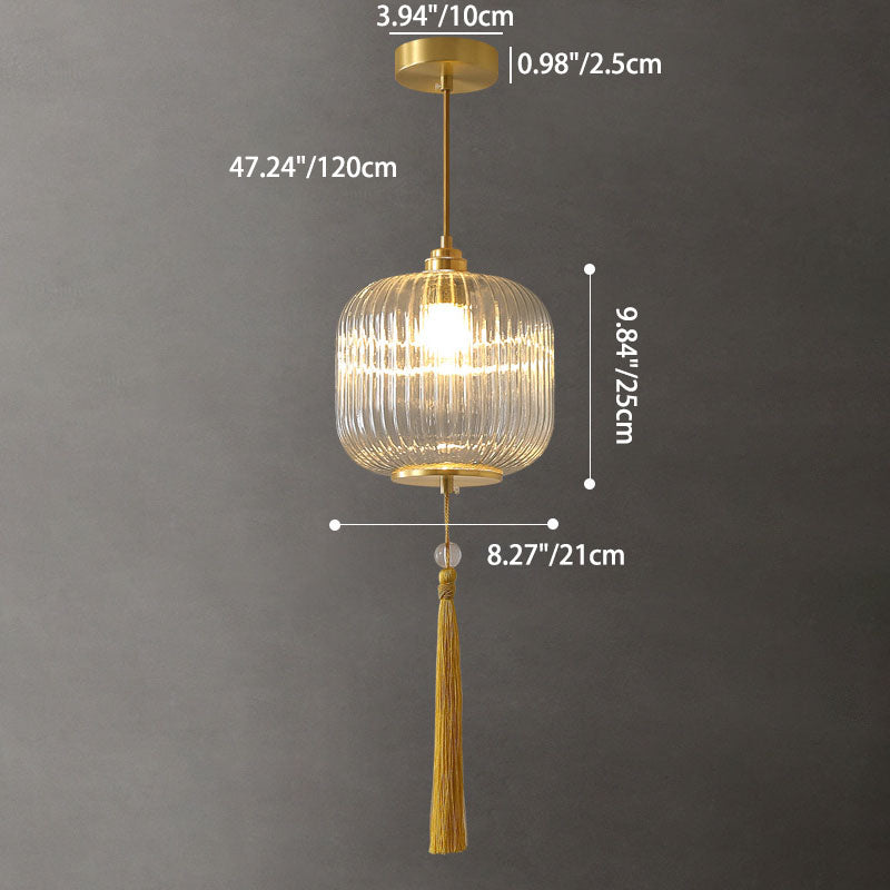 Traditional Chinese Lantern Spherical Copper Glass 1-Light Pendant Light For Bedroom