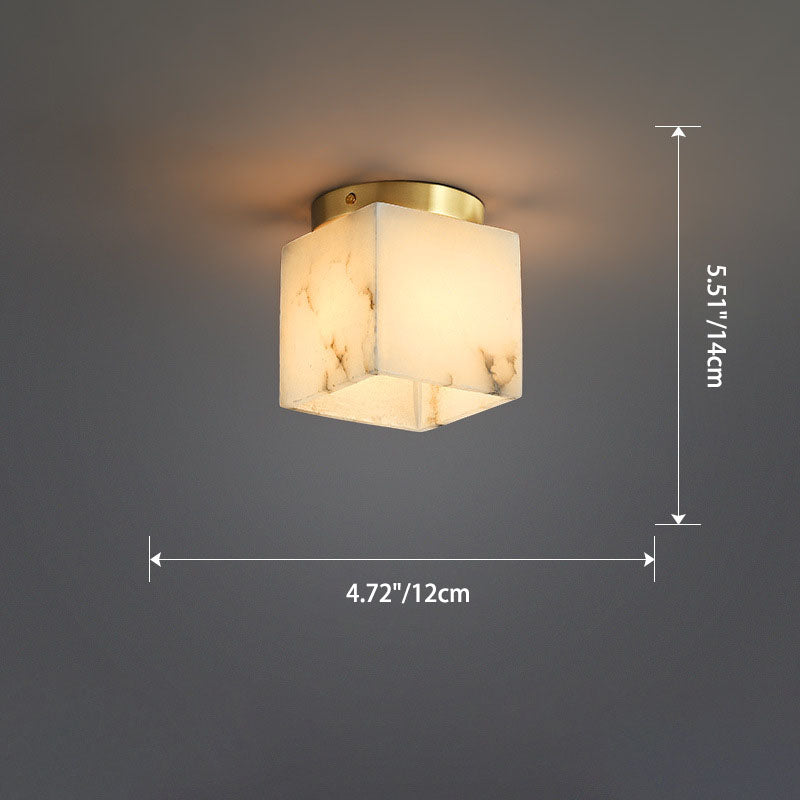 Traditional Chinese Copper Marble Cubic Ball Round Square 1-Light Semi-Flush Mount Ceiling Light For Hallway