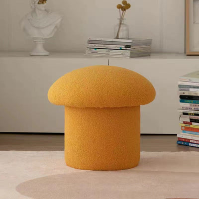 Modern Minimalist Mushroom Cylinder Lambswool Wood Vanity Stool For Bedroom