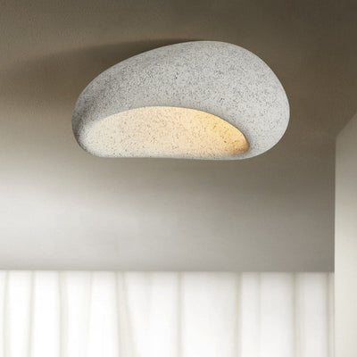 Traditional Japanese Foam Rock Hollowed 1-light Flush Mount Ceiling Light For Dining Room