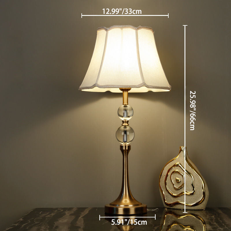 Modern Minimalist Column Crystal Iron Fabric 1-Light Table Lamp For Living Room