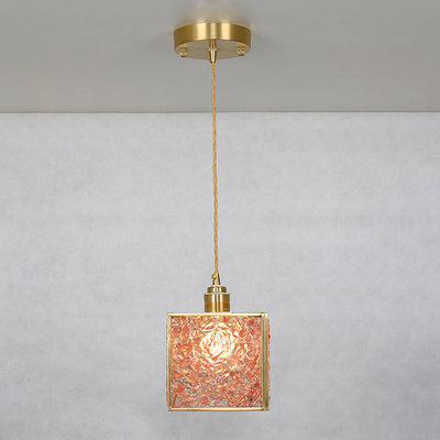 Modern Luxury Square Cube Gold Copper Frame Glass Shade 1-Light Pendant Light For Living Room