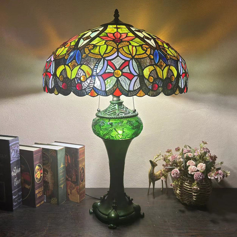 Traditional Tiffany Dome Resin Glass 3-Light Table Lamp For Living Room