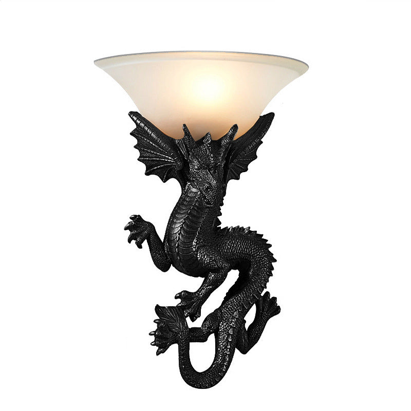 Traditional European Resin Glass Dragon Semi-Circular 1-Light Wall Sconce Lamp For Living Room