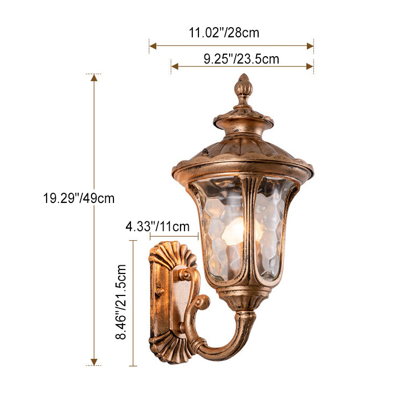 Traditional European Waterproof Castle Shaped Aluminum Glass 1-Light Outdoor Wall Sconce Lamp For Garden