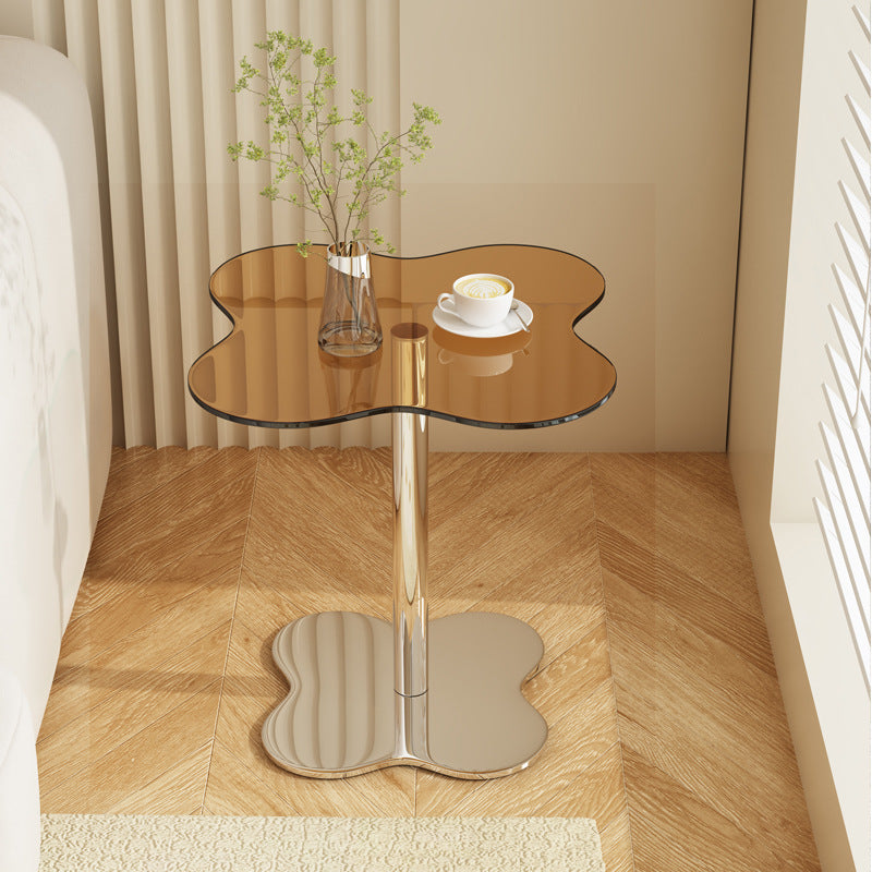 Modern Minimalist Cylinder Petal Faux Plate Glass Stainless Steel Coffee Table For Living Room