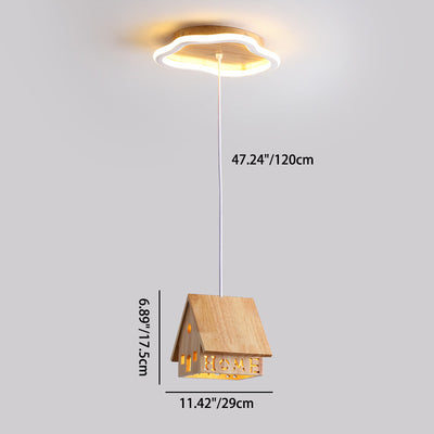 Contemporary Creative Cartoon Wood Cabin Aluminum LED Chandelier For Living Room