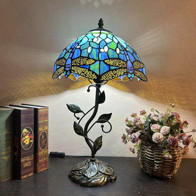 Traditional Tiffany Dome Iron Glass 1-Light Table Lamp For Living Room