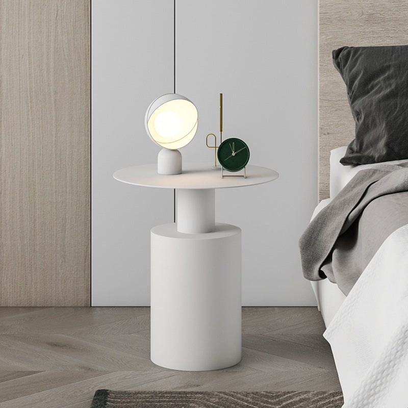 Modern Minimalist Round Cylinder Iron Nightstand 1-Tray For Bedside