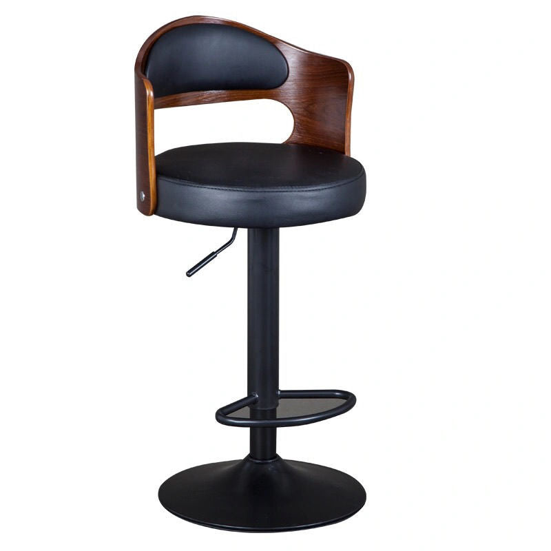 Contemporary Simplicity Round Faux Leather Upholstered Adjustable Height Swivel Bar Stool Low Back Footrest For Dining Room