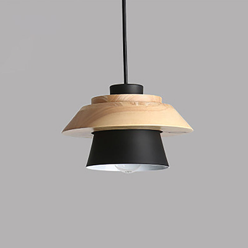 Modern Minimalist Macaron Disc Round Wooden Iron 1-Light Pendant Light For Living Room