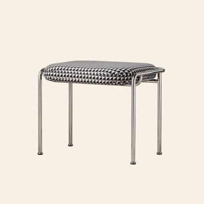 Contemporary Scandinavian Square Cotton Linen Upholstered Stainless Steel Frame Vanity Stool Backless For Bedroom