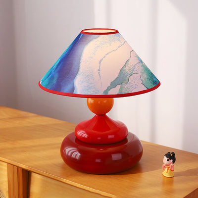 Traditional Vintage Iron Fabric Conic Round Pastel 1-Light Table Lamp For Bedside