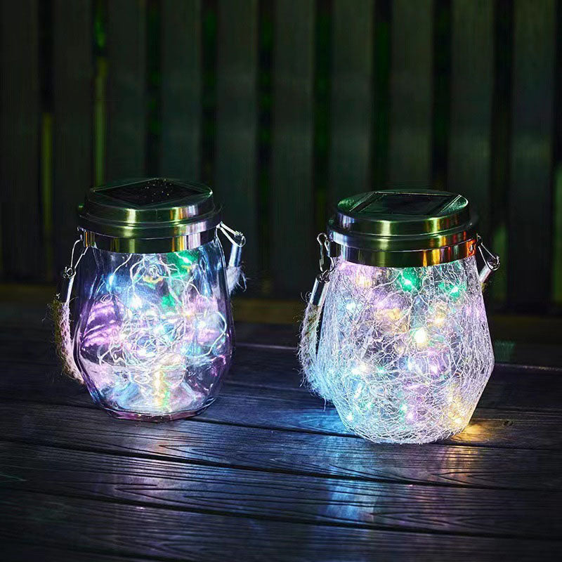 Contemporary Creative Solar Crackle Jar Outdoor Waterproof LED Hanging Light For Outdoor Patio