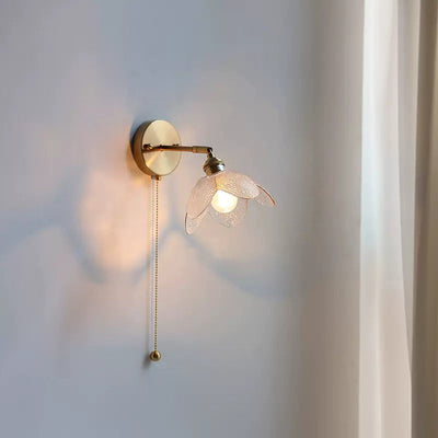 Contemporary Scandinavian Copper Glass Flower 1-Light Wall Sconce Lamp For Bedside