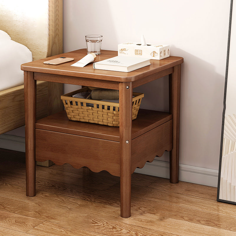 Contemporary Nordic Square Wood End Table 2-Tier For Living Room