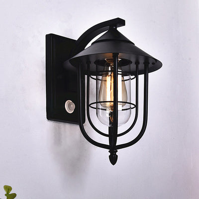 Contemporary Industrial Iron Waterproof Human Body Sensing 1-Light Outdoor Wall Sconce Lamp For Outdoor Patio