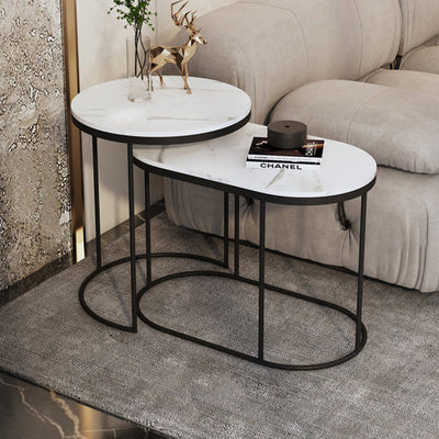 Contemporary Luxury Oval Sintered Stone Top Nesting End Table For Living Room