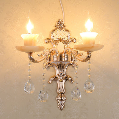 Traditional European Carved Sconce Zinc Alloy Imitation Jade 1/2 Light Wall Sconce Lamp For Living Room