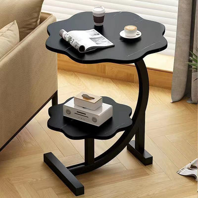 Contemporary Simplicity Petal Shape Marble Triangular Steel Frame Side Table 2-Tier For Living Room