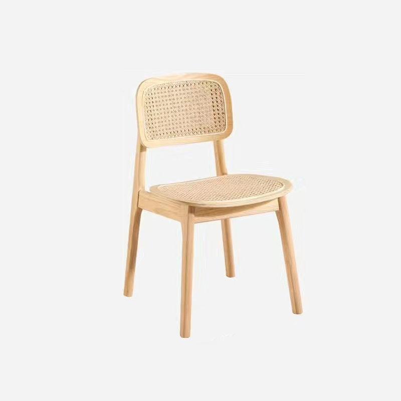 Modern Minimalist Square Rattan Seat Wood Dining Chair Backrest For Dining Room