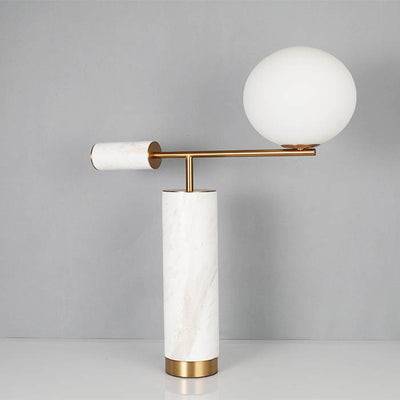 Lampe de table cylindrique à 1 lumière avec boule de verre à texture de marbre moderne nordique