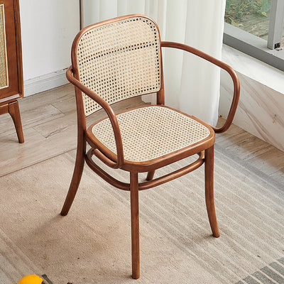 Contemporary Retro Square Grid Wood Rattan Dining Chair Backrest For Living Room