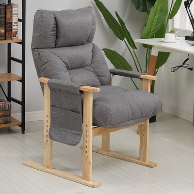 Silla de acento contemporánea nórdica rectangular de tela y madera con respaldo y reposabrazos para sala de estar 