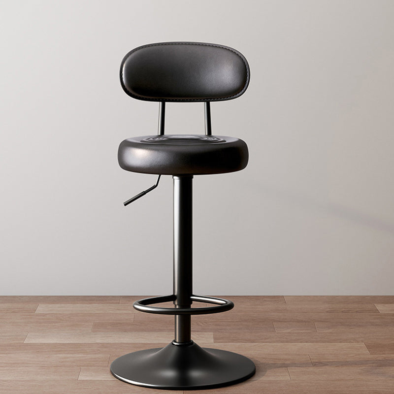 Modern Minimalist Round Upholstered Curved Backrest Leather Metal Bar Stool For Dining Room