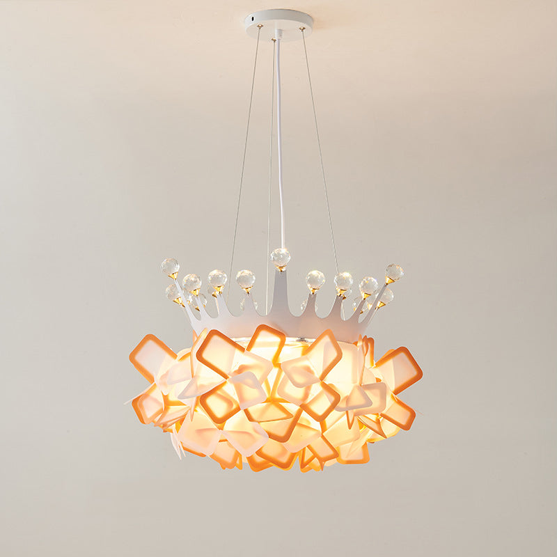 Contemporary Creative Hardware Crown Decor PVC Petal Shade LED Pendant Light For Living Room