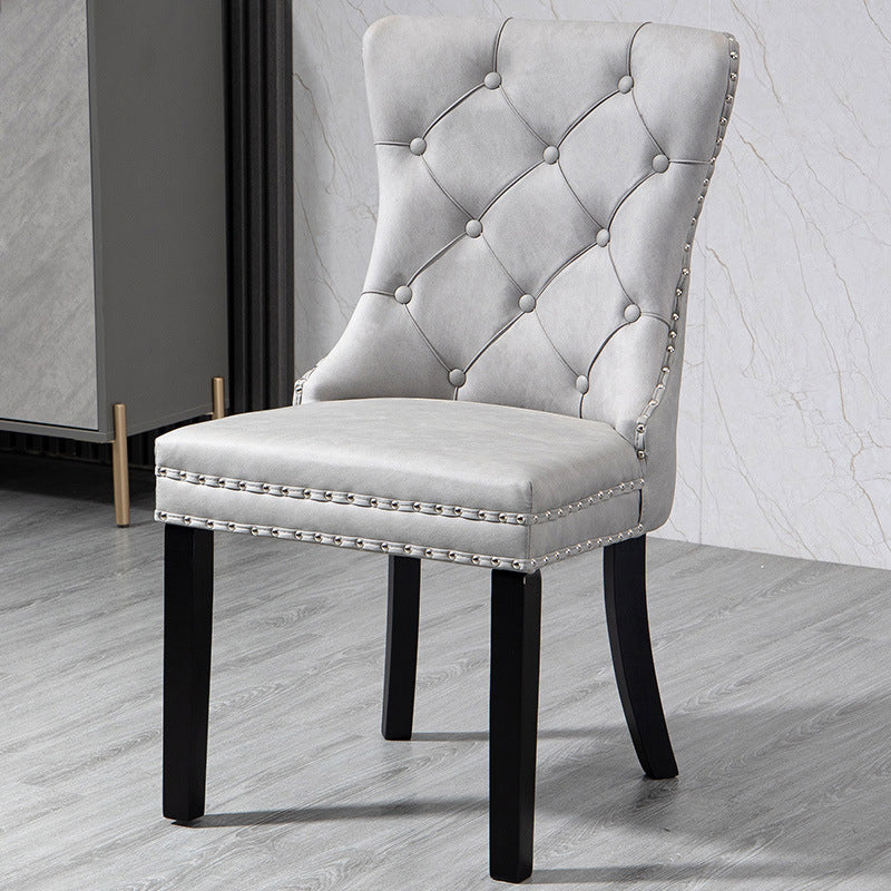 Traditional European Fabric Upholstered Square Dining Chair Tufted Backrest For Dining Room