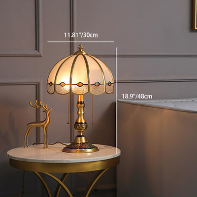 Traditional European Umbrella Full Copper Glass 1-Light Table Lamp For Bedroom