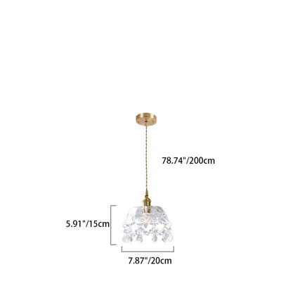 Modern Art Deco Brass Frame Crystal Round Glass Shade 1-Light Pendant Light For Living Room