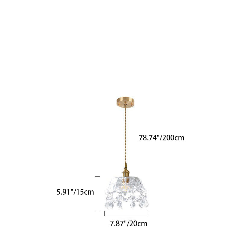 Modern Art Deco Brass Frame Crystal Round Glass Shade 1-Light Pendant Light For Living Room