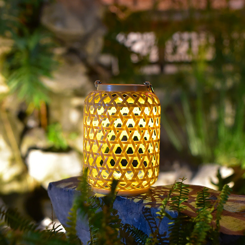 Contemporary Creative Solar Waterproof Lantern Weaving Plastic LED Portable Outdoor Light For Garden