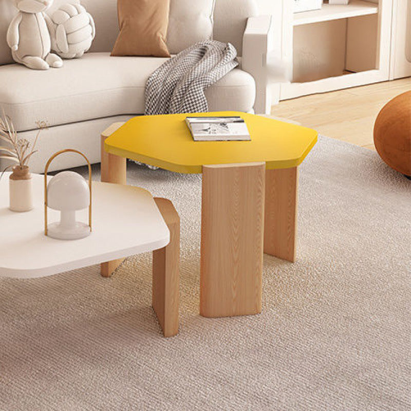 Contemporary Creative Hexagonal Plank Oak End Table 1-Tier For Living Room