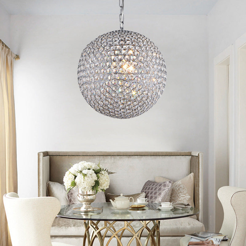 Modern Minimalist Round Iron Crystal 4-Light Chandelier For Living Room