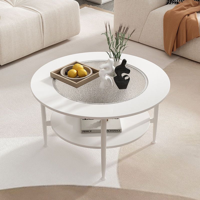 Contemporary Scandinavian Round Glass Marble Stainless Steel End Table 2-Tier For Living Room