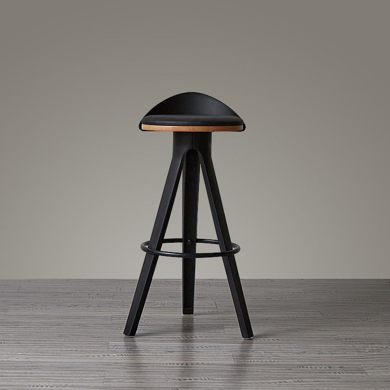 Modern Minimalist Round Plastic Wooden Bar Stool Three Legs High For Dining Room