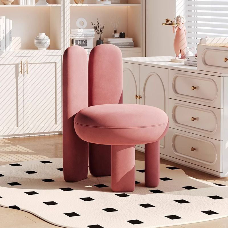 Contemporary Nordic Round Velvet PU Leather Upholstered Vanity Stool Rabbit Ears Backrest Armless For Bedroom