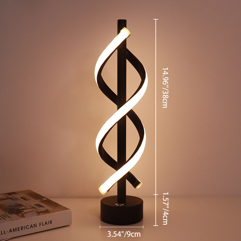 Contemporary Nordic Dual Spiral Wrapping Iron Strips LED Table Lamp For Bedroom