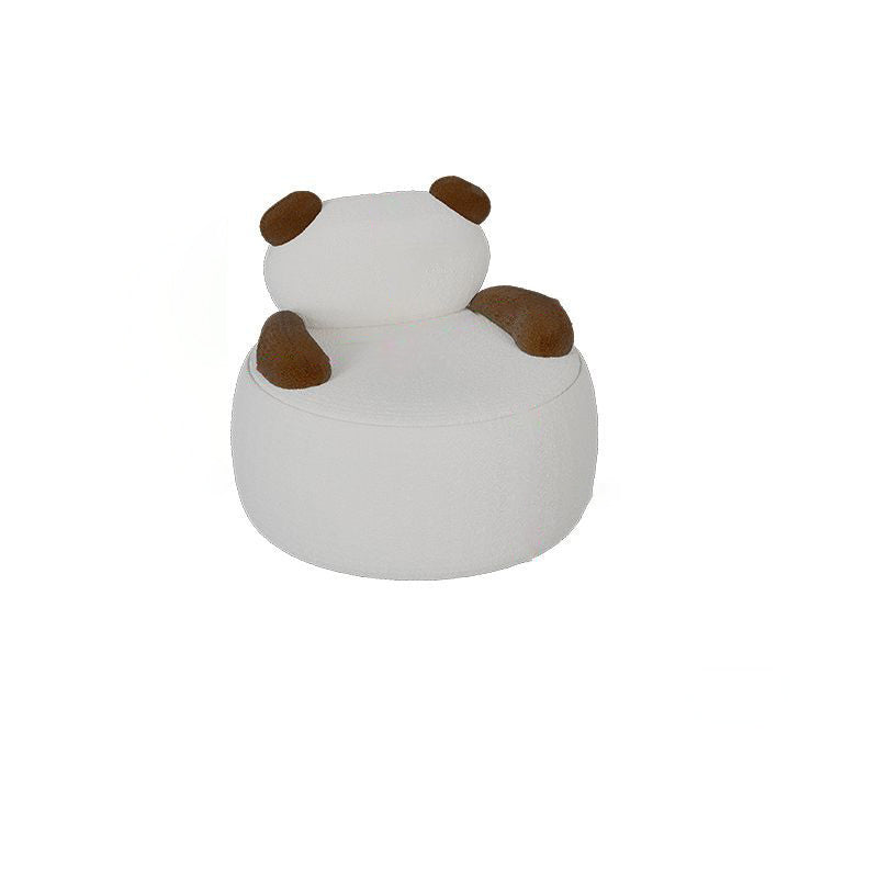 Contemporary Creative Bear Round Cushion Lambswool Solid Wood Accent Chair Backrest Armrest For Living Room