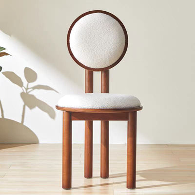 Contemporary Scandinavian Round Back Solid Wood Lambswool Leather Dining Chair Backrest For Dining Room